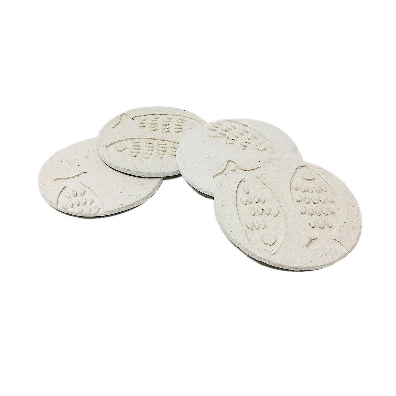 Paper mache coasters ; white with fish impression (set of 4)