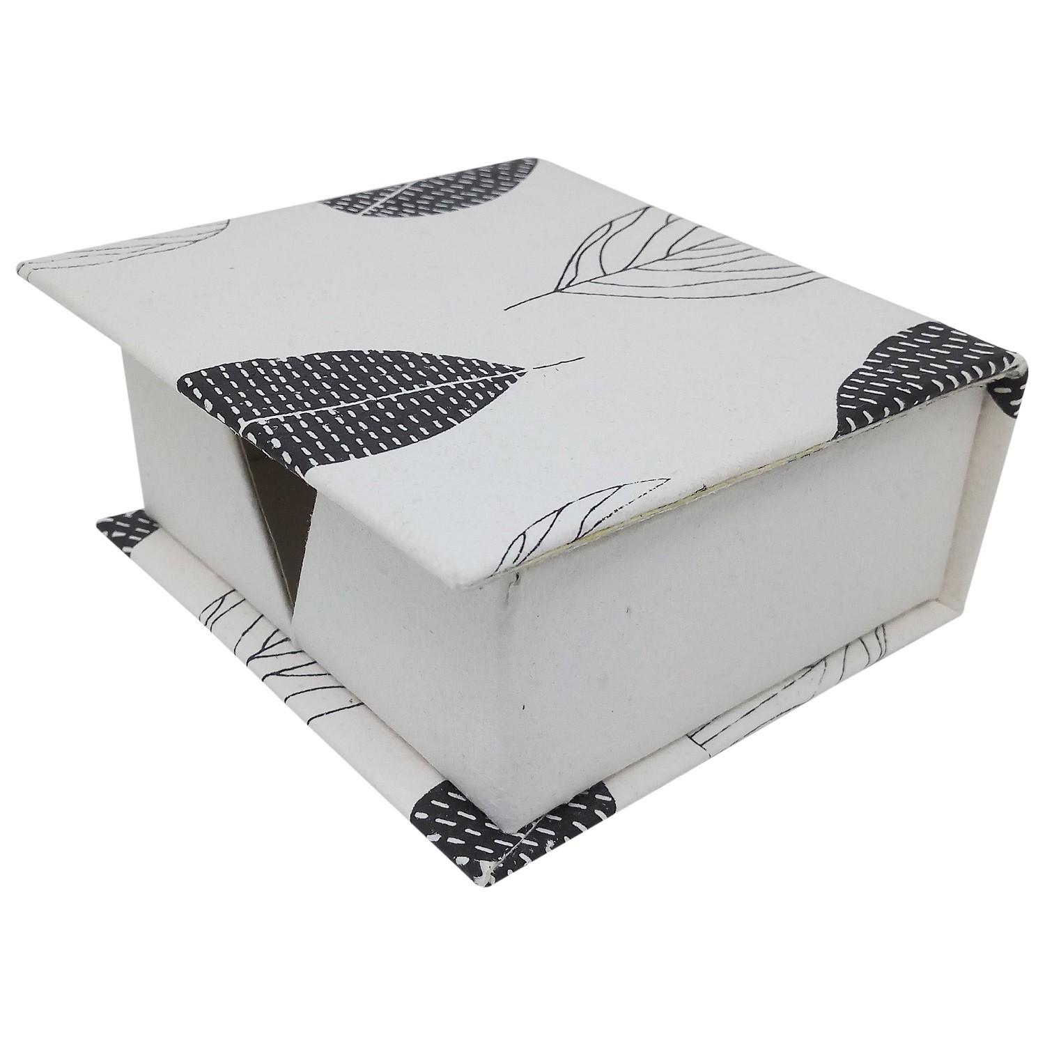 Handmade Paper Notepad Holder with Leaves print -White