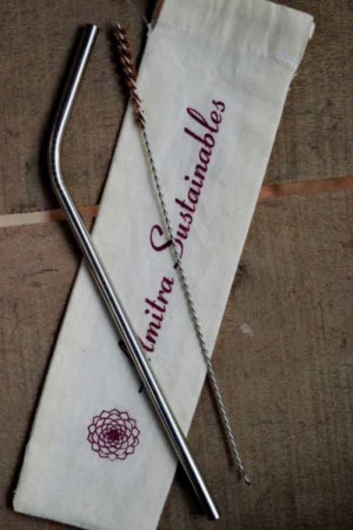 Almitra Sustainables: Reusable Stainless Steel Bent Straw with Cleaner