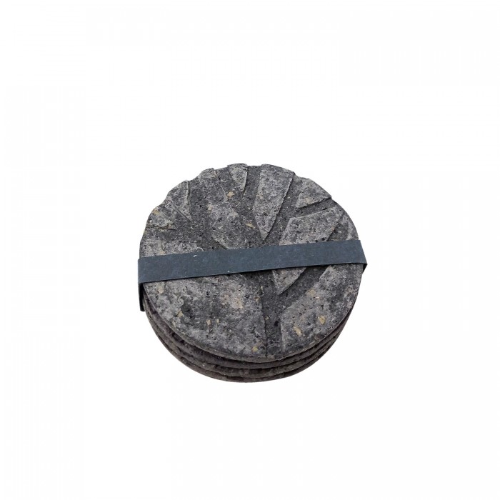 Paper mache coasters ; dark grey with tree impression (set of 4)