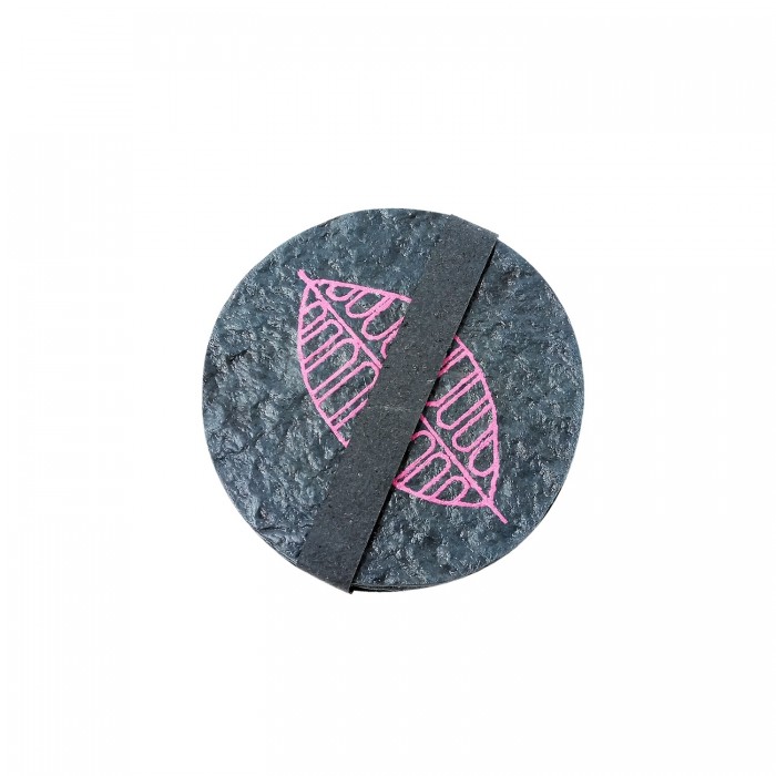 Paper Mache blue coasters, pink autumn leaf print (4 pieces)