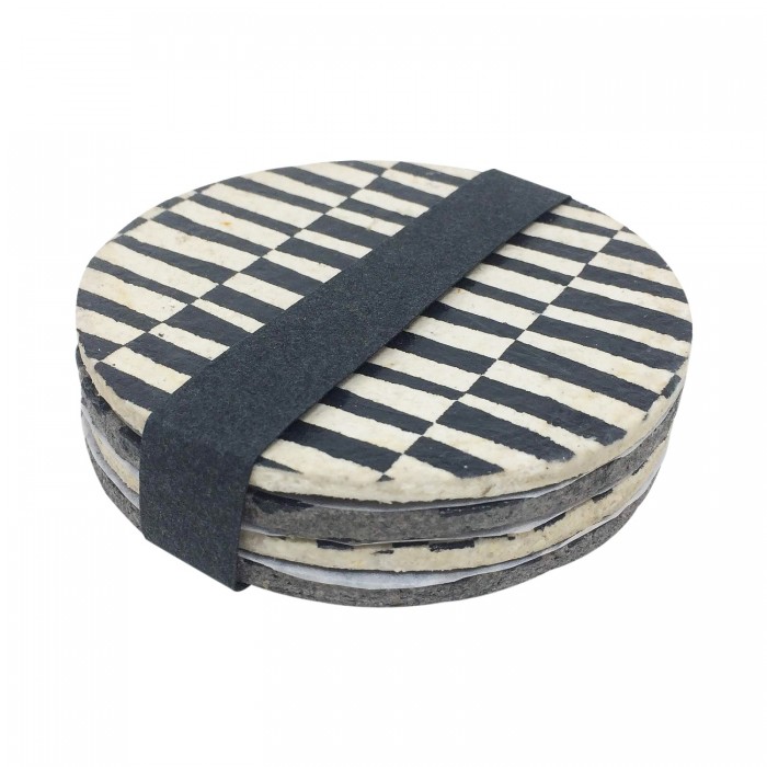 Paper mache grey and white coasters, black bricks print (2 grey, 2 white = 1 set)