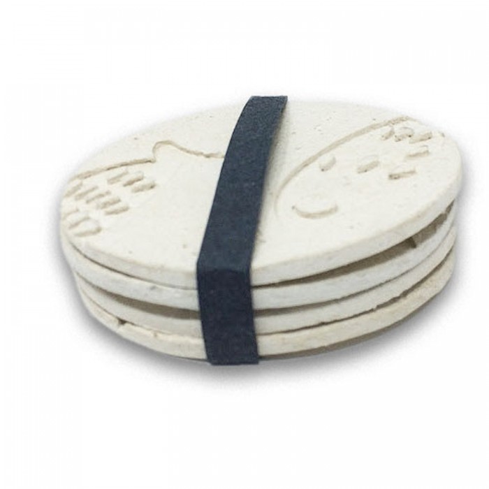 Paper mache coasters ; white with fish impression (set of 4)