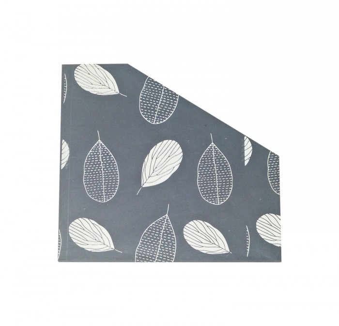 Handmade Paper File Holder with Leaves print -Dark Grey